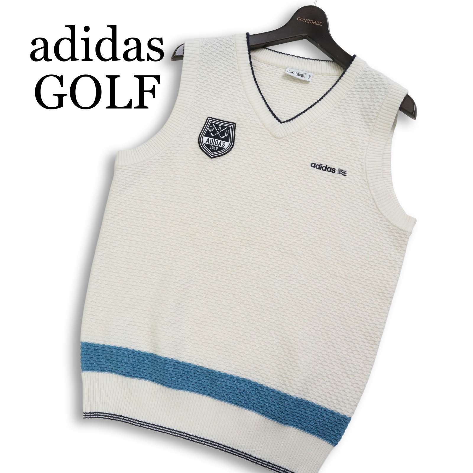 【美品】  GOLF Ｖネックニットセーター ワッペン adidas GOLF アディダス ゴルフ 秋冬 ロゴ ワッペン ウール混☆ V