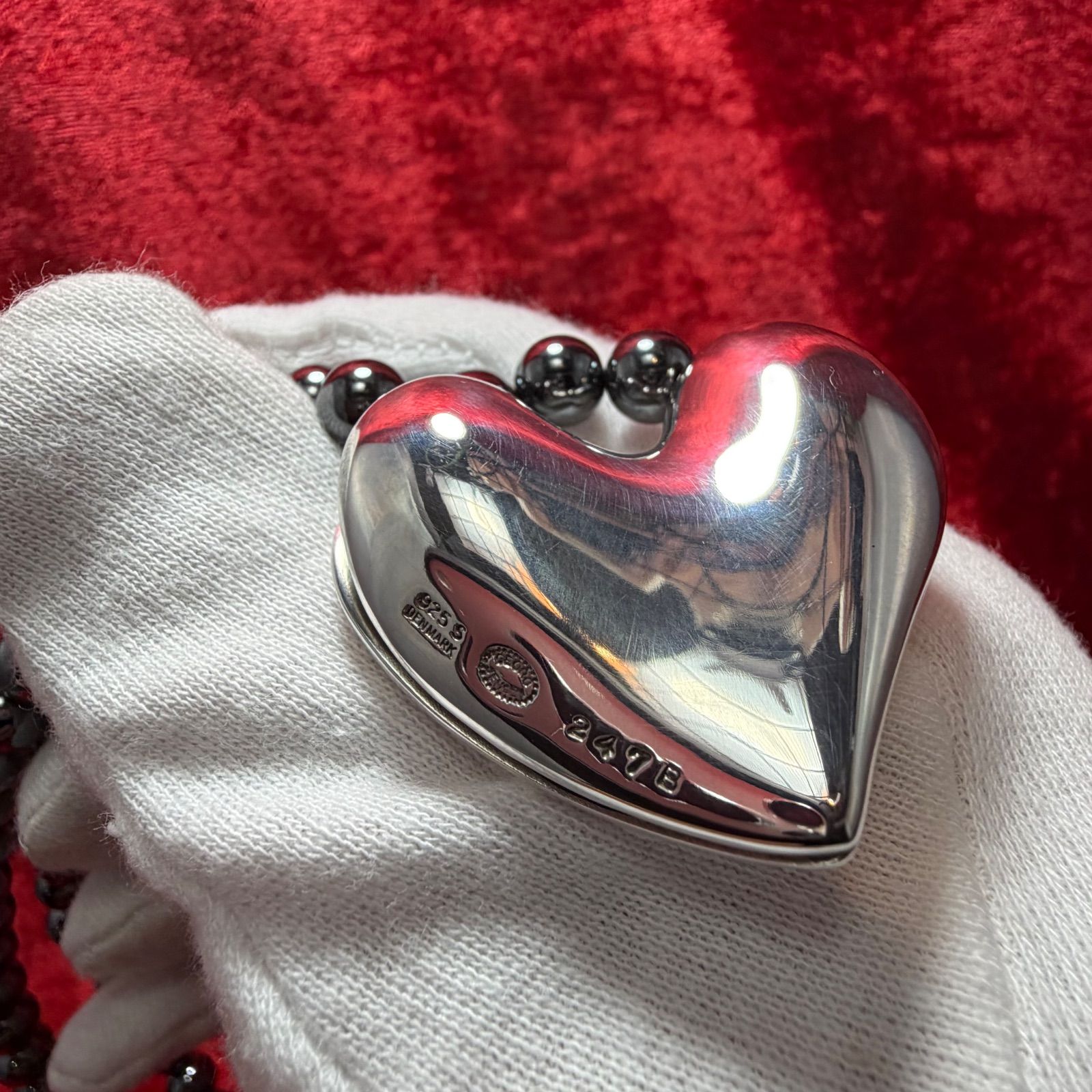 美品 ハート ネックレス 108g ♯247B ラージサイズ ジョージジェンセン 