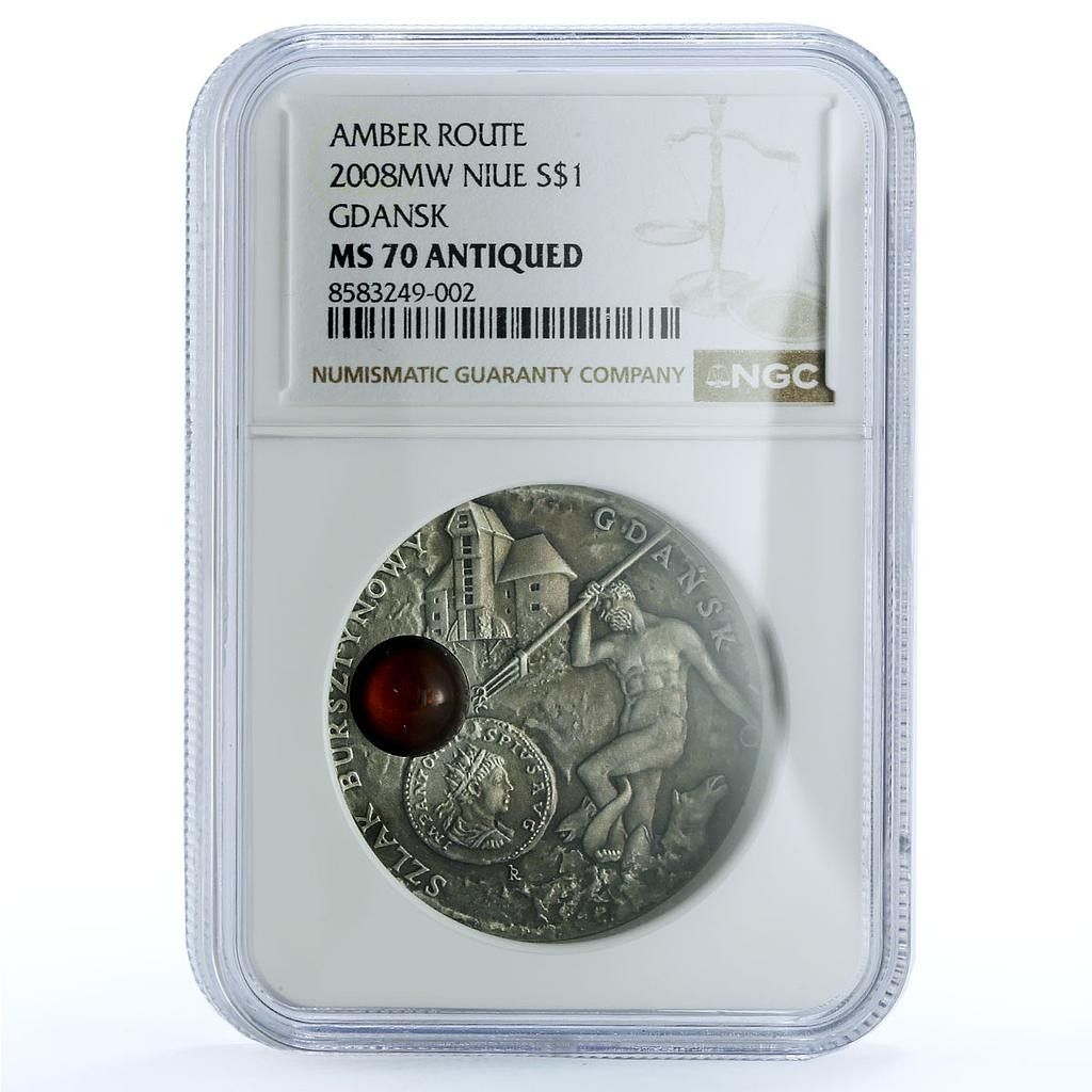 ニウエ 1ドル グダニスク KM-202 アンバールートシティ MS 70 NGC 銀貨