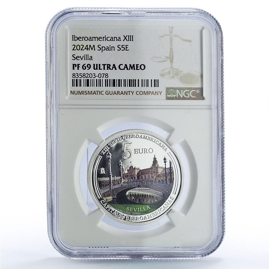 スペイン 5ユーロ セビリア首都 イベロアメリカ PF69 NGC 銀貨 2024年