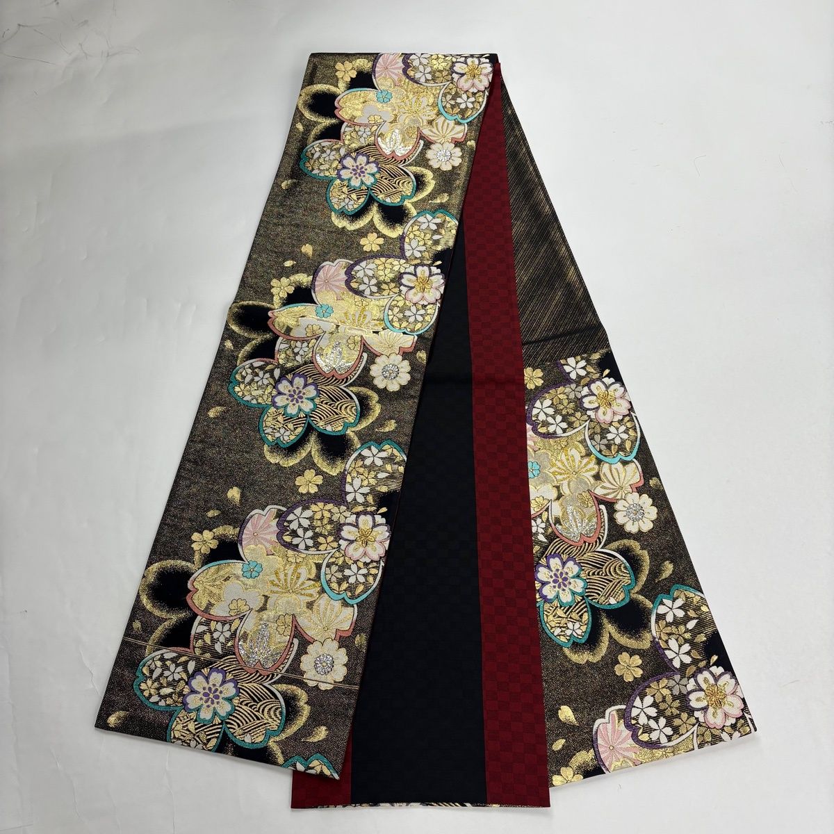 美品】 振袖 身丈160cm 裄丈65.5cm M 袷 袋帯フルセット 花束 桜 金彩