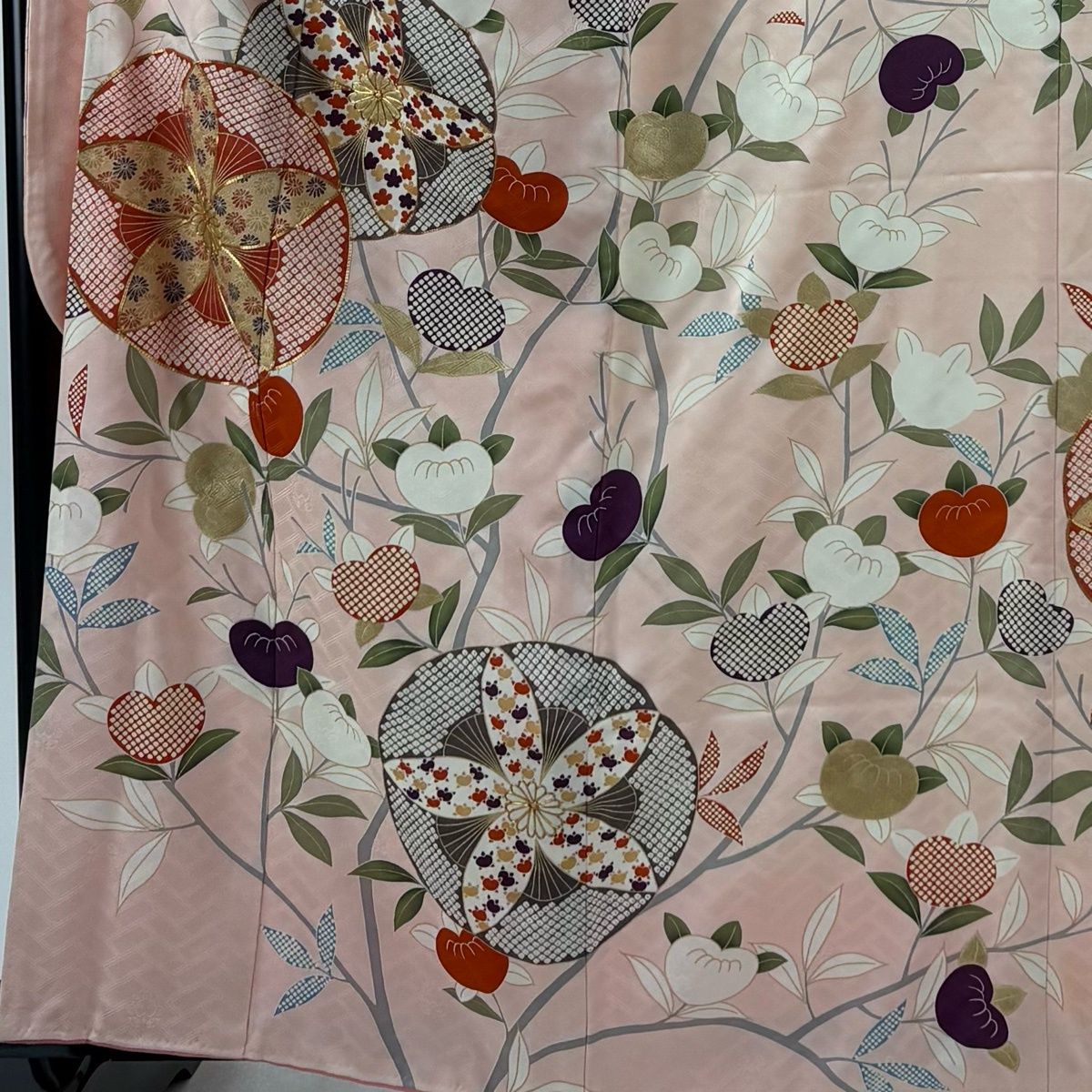 振袖 身丈162cm 裄丈66.5cm M 袷 吾妻徳穂 落款 橘 草花 金糸 金彩 薄