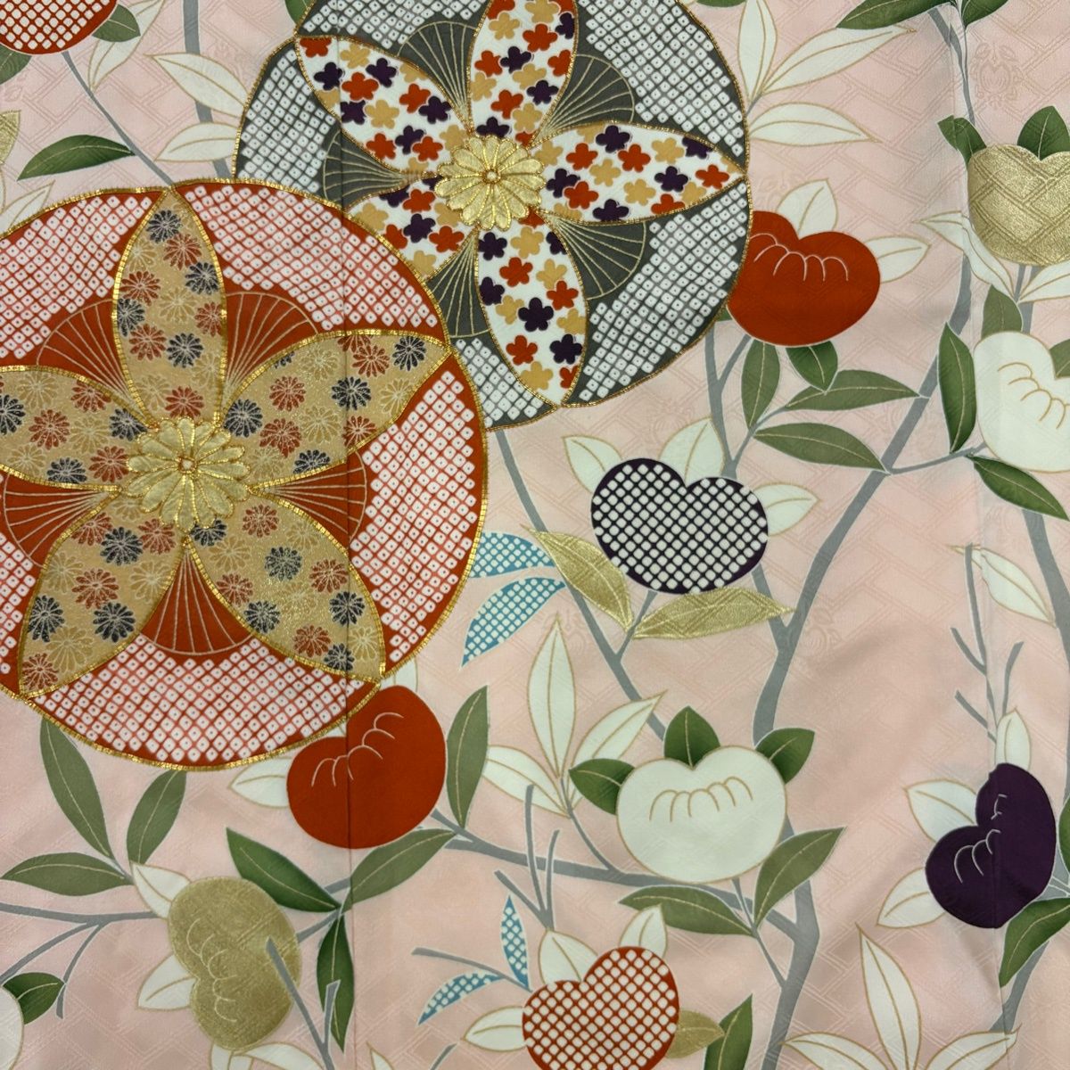 振袖 身丈162cm 裄丈66.5cm M 袷 吾妻徳穂 落款 橘 草花 金糸 金彩 薄