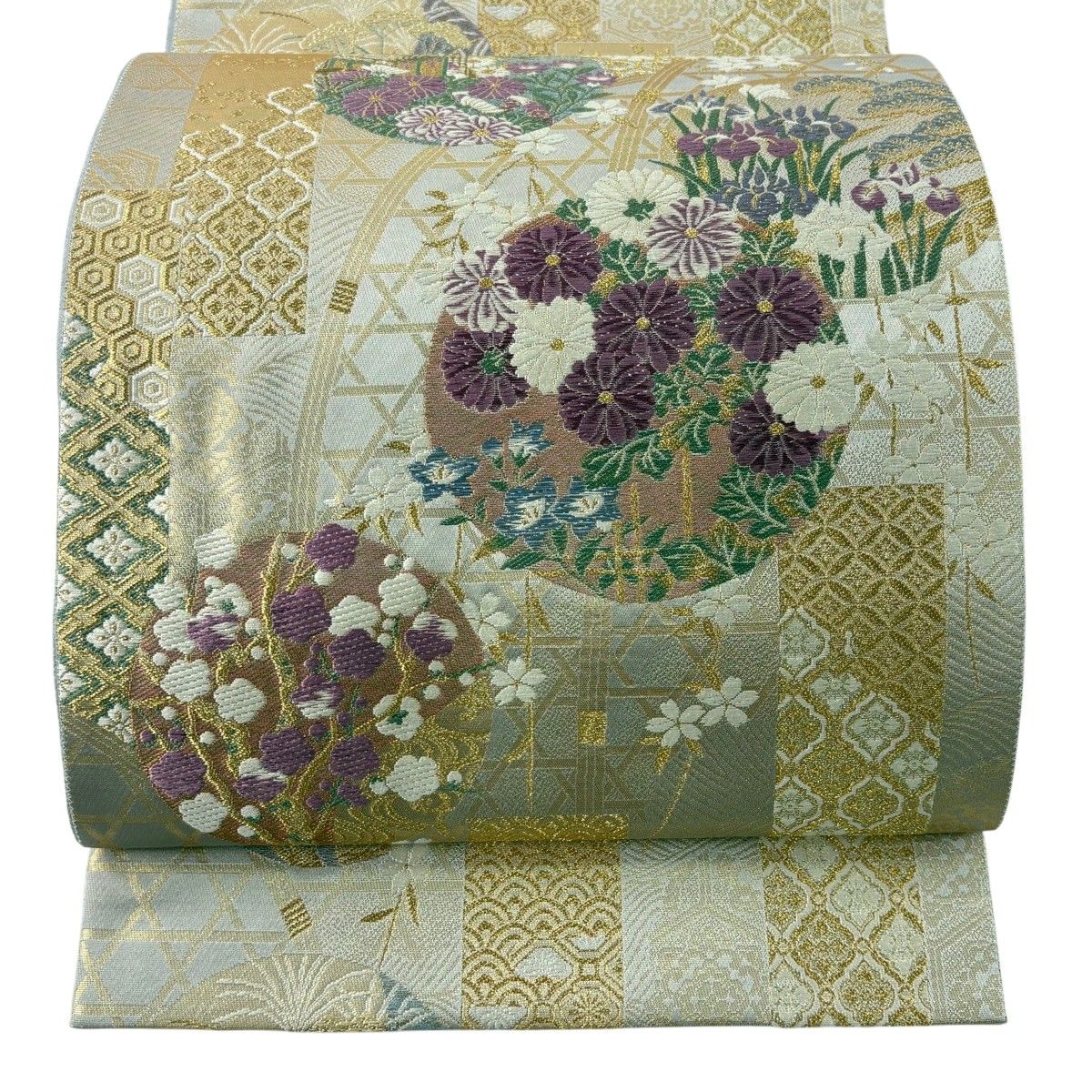 極上の逸品□正絹□帝王紫手刺繍□飛鶴文様袋帯□