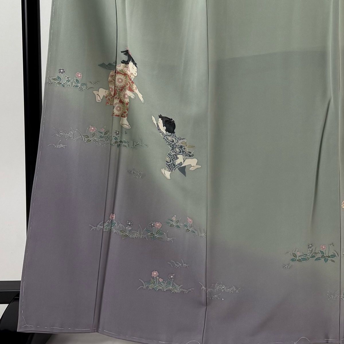 美品】 訪問着 身丈166.5cm 裄丈69cm L 袷 関口遼一 落款 童 草花