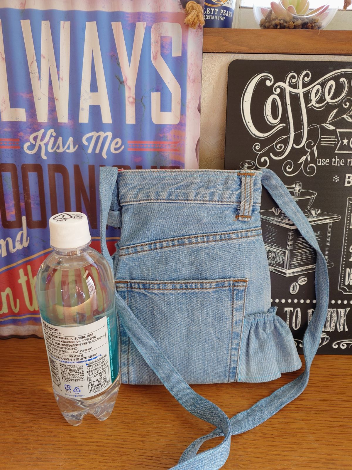 3☆USEDライトデニムリメイク☆サコッシュ☆フリルショルダーバッグ