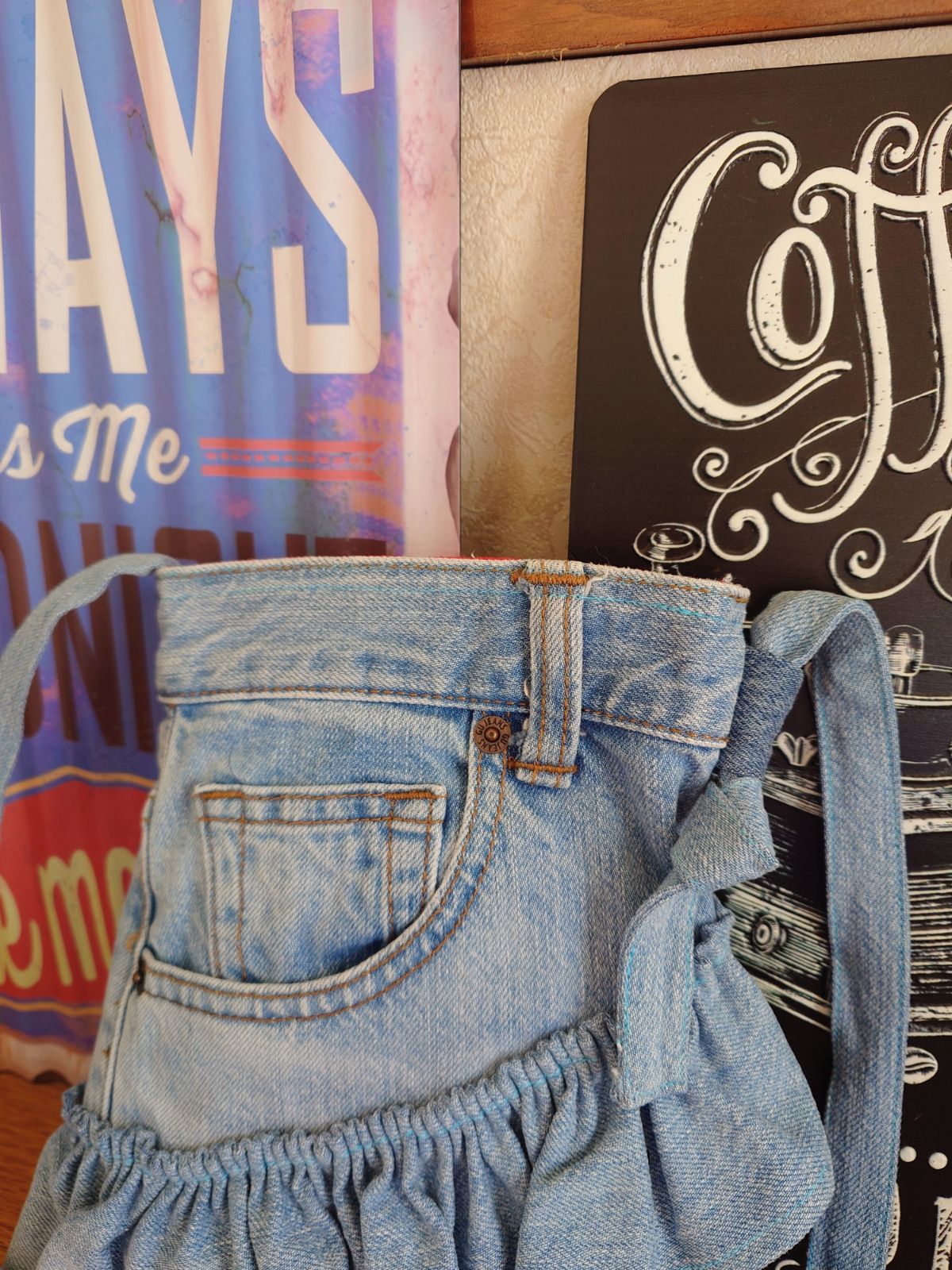 3☆USEDライトデニムリメイク☆サコッシュ☆フリルショルダーバッグ