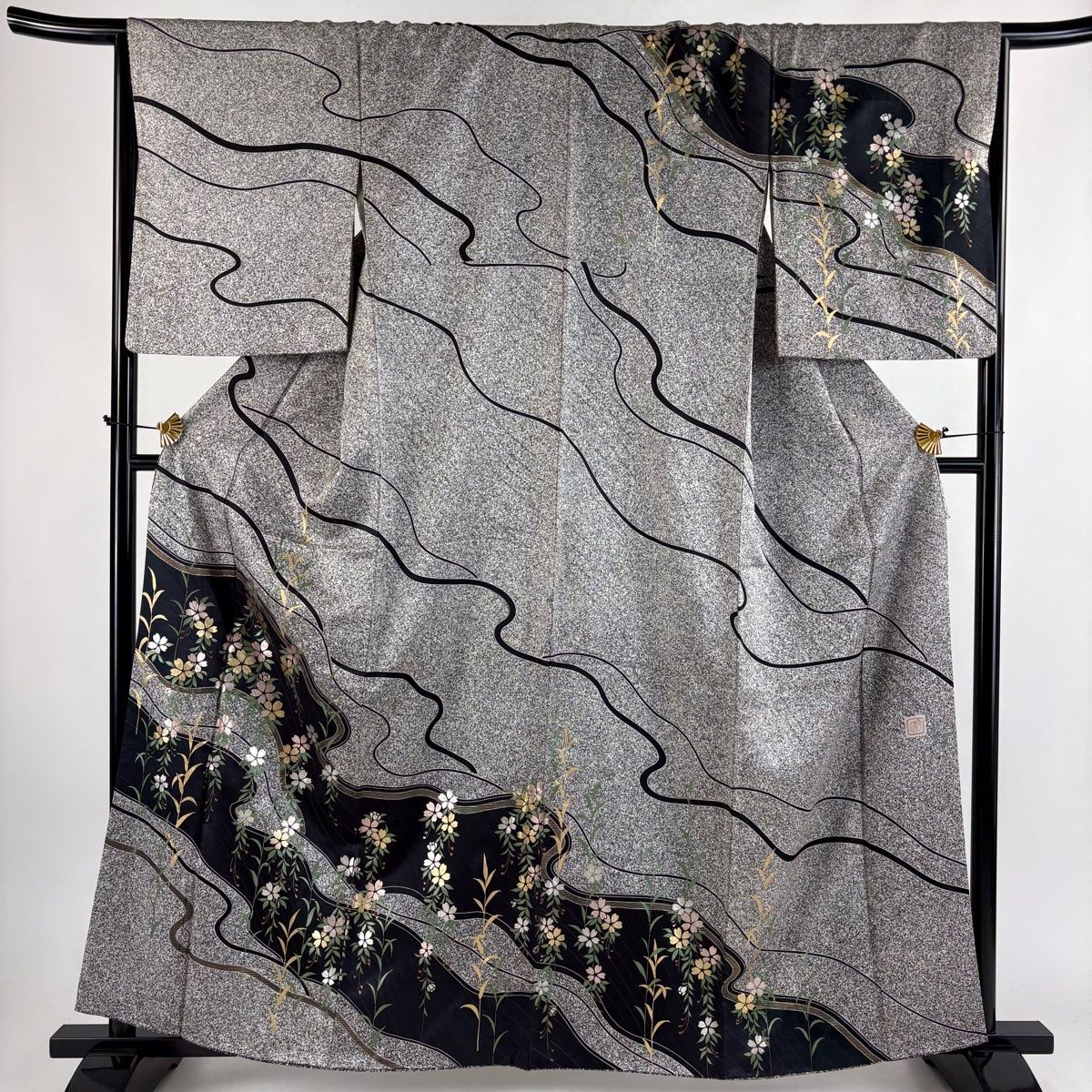 訪問着 身丈161.5cm 裄丈67.5cm L 袷 やまと 落款 枝垂れ桜 流水 金銀