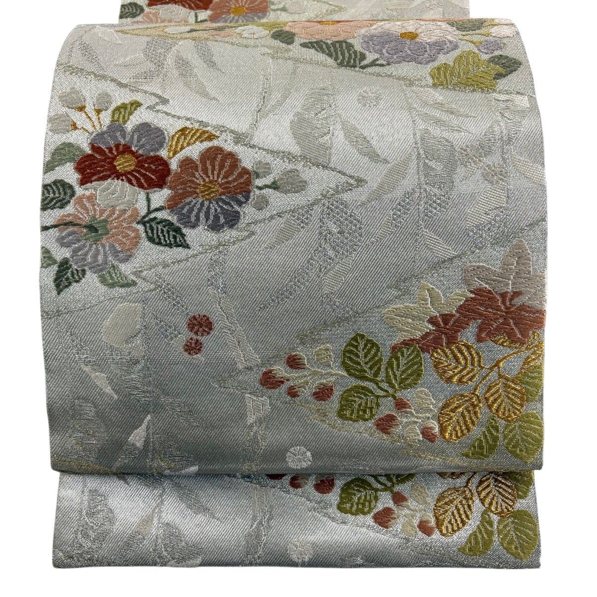 美品】 袋帯 秀品 菊 桜 唐織 箔 灰緑 六通 正絹 【中古】 - メルカリ