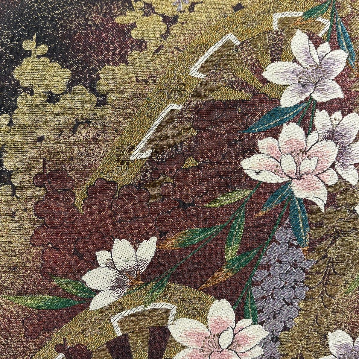 美品】 袋帯 秀品 桜 藤 金糸 箔 赤紫 六通 正絹 【中古】 - メルカリ