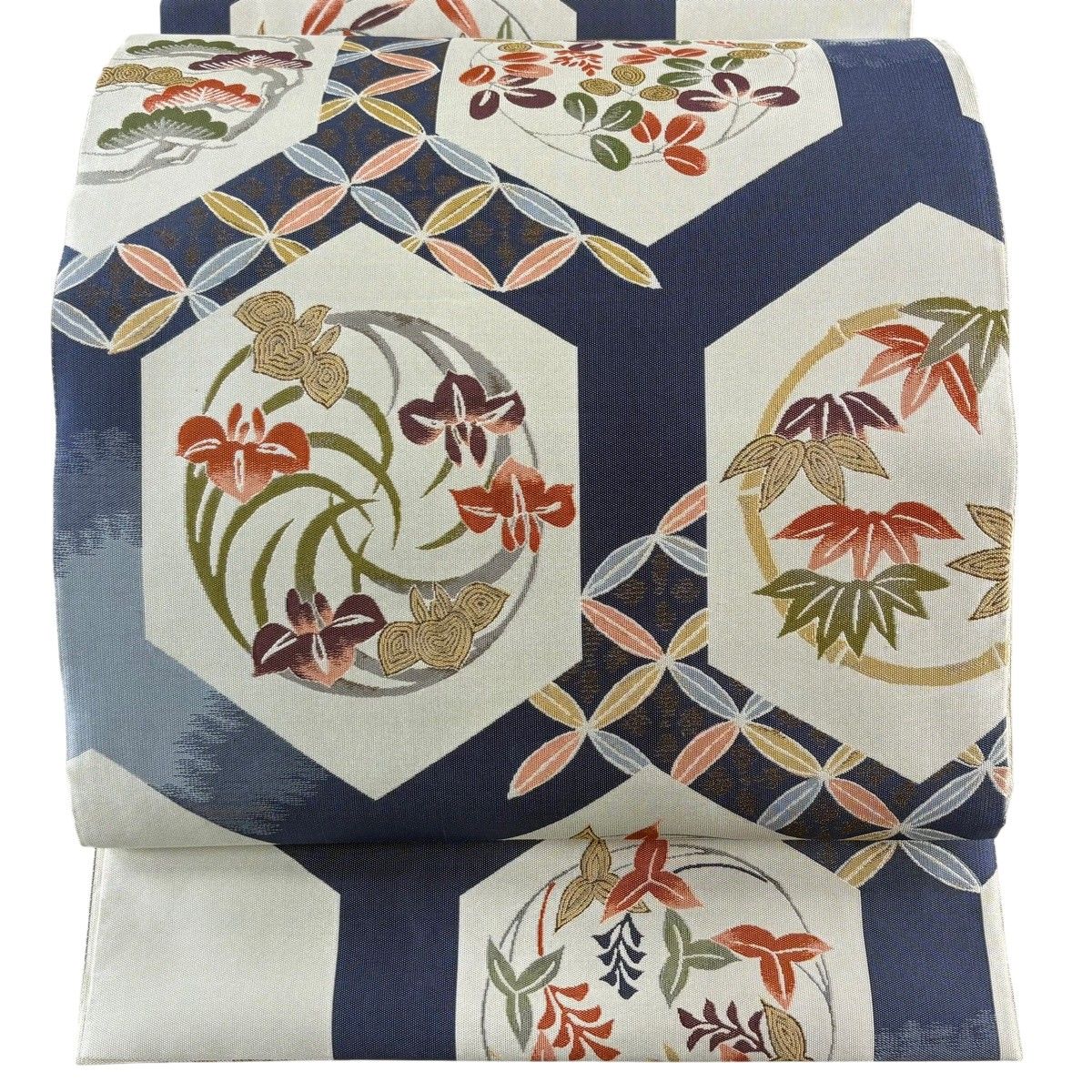 美品】 袋帯 秀品 亀甲 花丸文 青灰色 六通 正絹 【中古】 - メルカリ