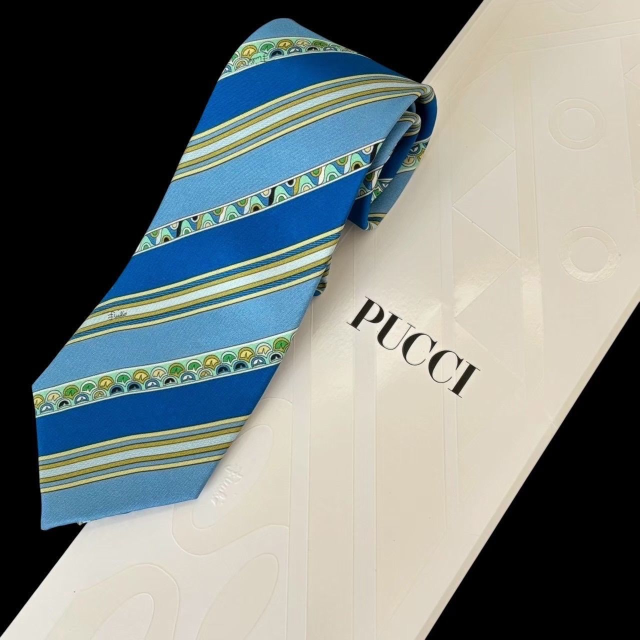 EMILIO PUCCI エミリオプッチ ネクタイ 青系 ストライプ シルク 父の日