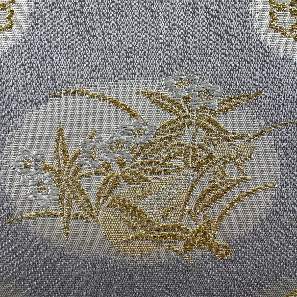 袋帯 秀品 檜扇 草花 金糸 箔 灰色 六通 正絹 【中古】 - メルカリ