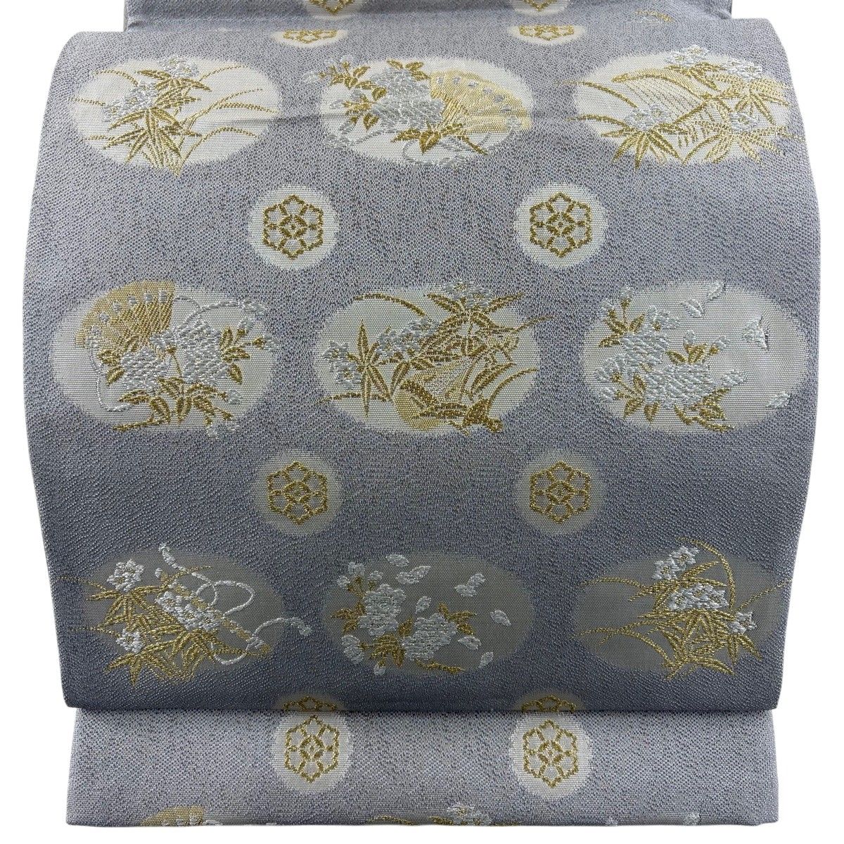 袋帯 秀品 檜扇 草花 金糸 箔 灰色 六通 正絹 【中古】 - メルカリ