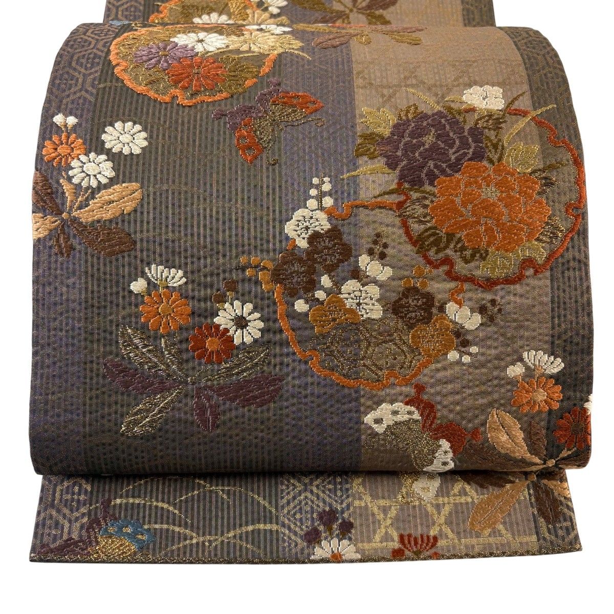 袋帯 秀品 雪輪 草花 唐織 箔 黒灰 六通 正絹 【中古】 - メルカリ