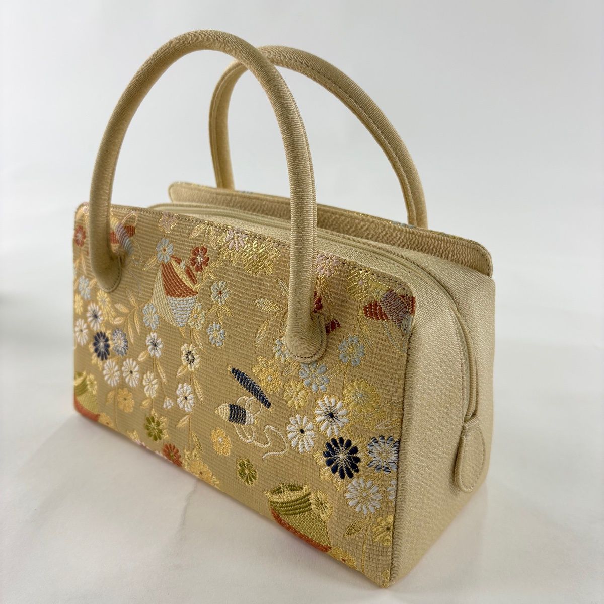 和装バッグ 優品 セミフォーマル 利休バッグ 糸巻き 桜 箔 縮緬