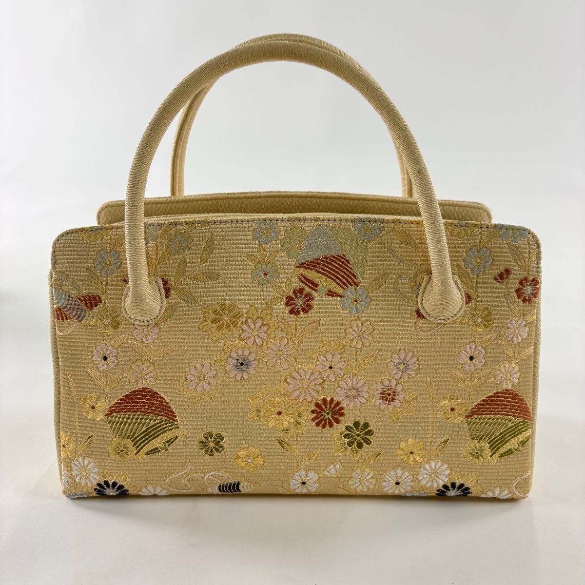 和装バッグ 優品 セミフォーマル 利休バッグ 糸巻き 桜 箔 縮緬