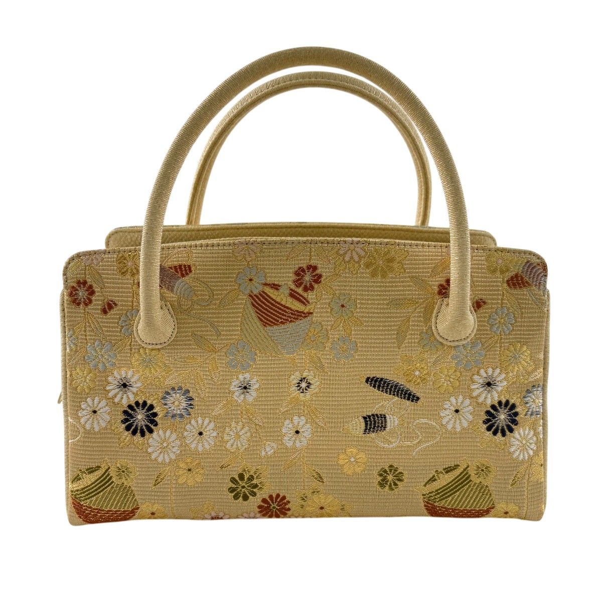 和装バッグ 優品 セミフォーマル 利休バッグ 糸巻き 桜 箔 縮緬