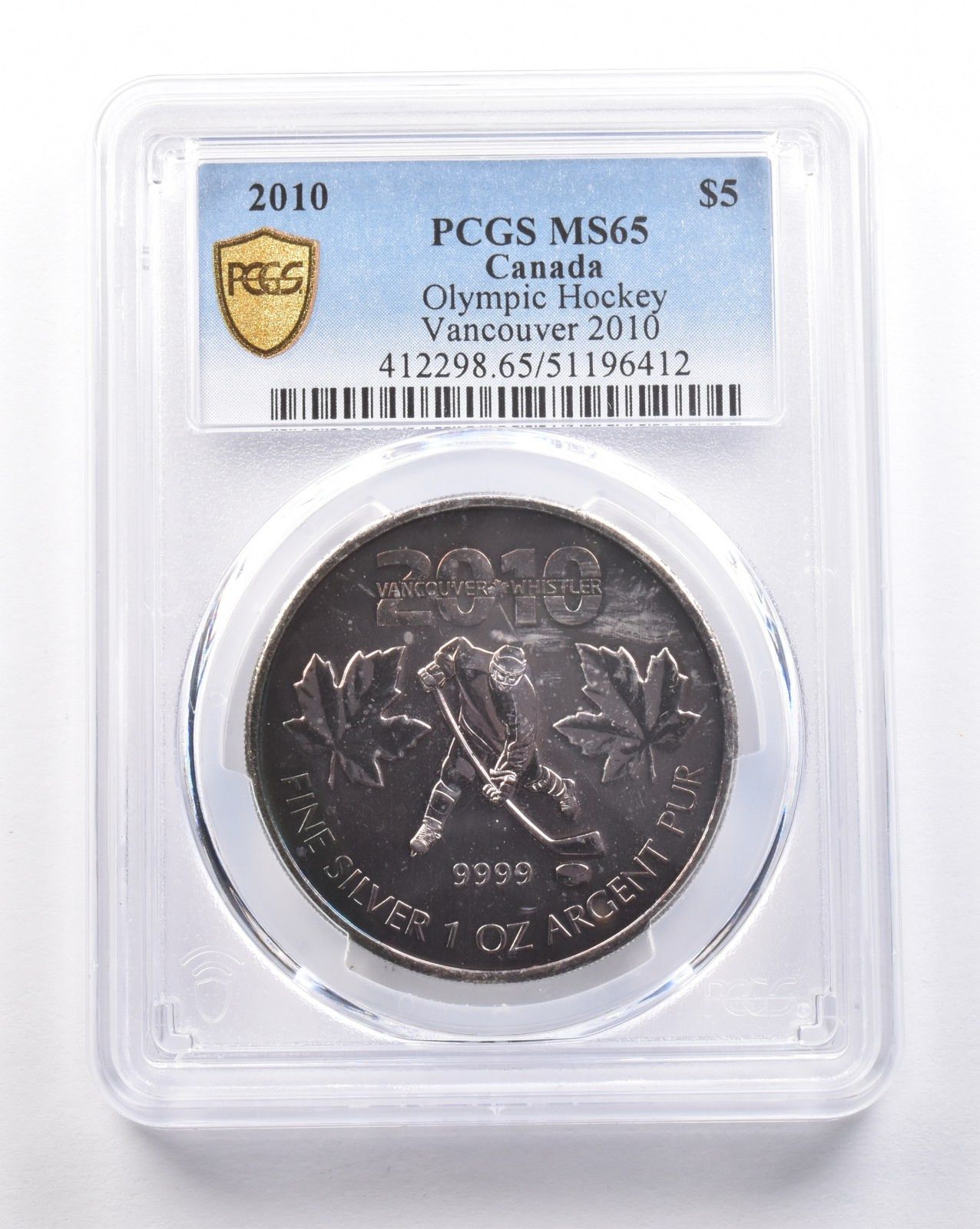 2010年 カナダ 5ドル銀貨 バンクーバーオリンピック ホッケー MS65