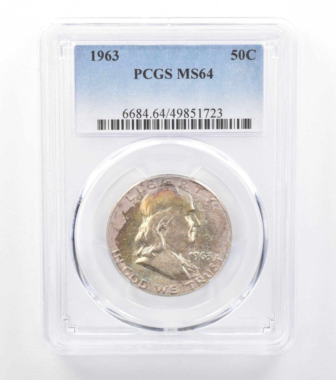 1963年 フランクリン ハーフダラー MS64 PCGS ラベンダー ペリフェラル