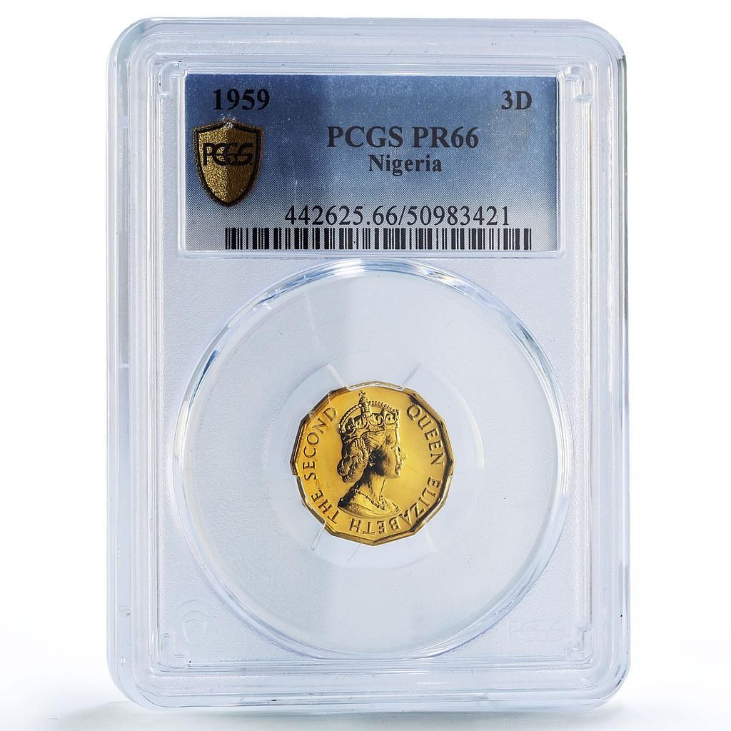 ナイジェリア 3ペンス 連邦貨幣 エリザベス女王 PR66 PCGS ブロンズ