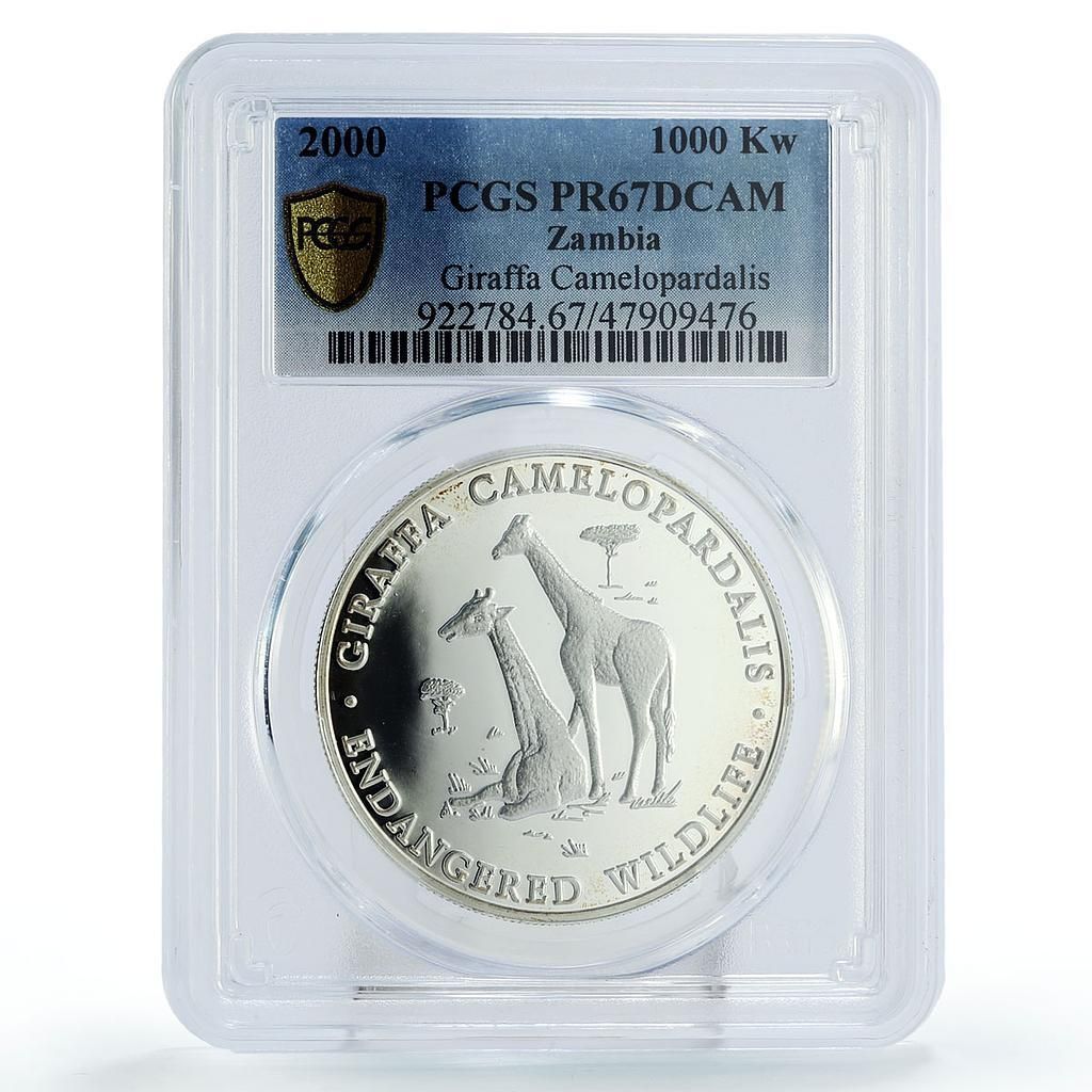 ザンビア 1000クワチャ 絶滅危惧野生動物 キリン 動物相 PR67 PCGS