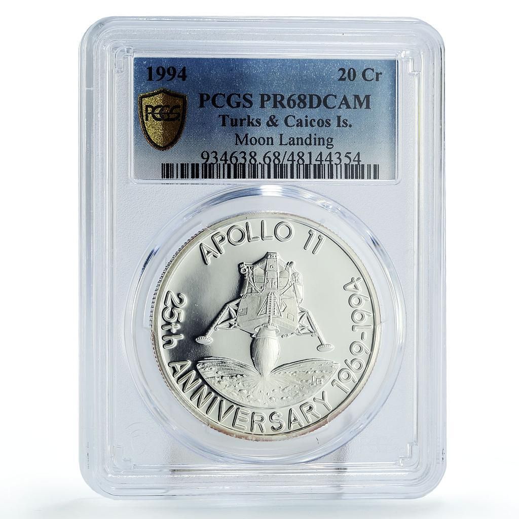 タークス・カイコス諸島 20クラウン アポロ11号 月面着陸 PR68 PCGS