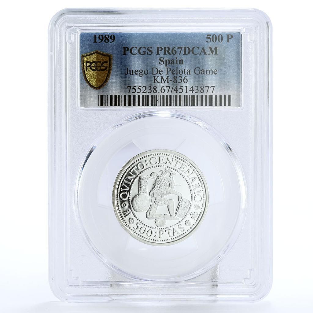 ⭐️【PCGS PR67CAM】1989-M スペイン 2000P銀貨 スペイン 500ペセタ アメリカ大陸発見 マヤ彫刻 PR67 PCGS 銀貨 1989年