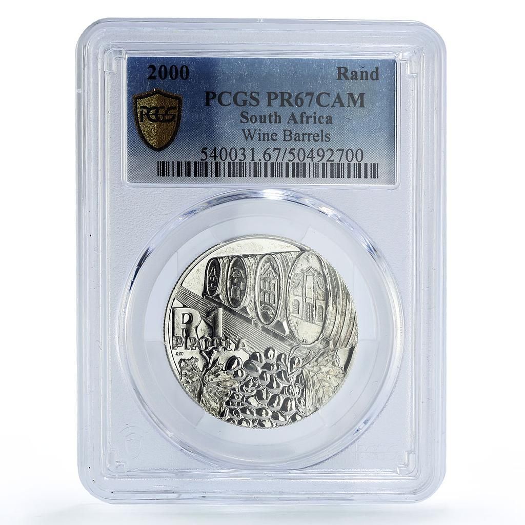南アフリカ 1ランド ワイン産業生産バレル PR67 PCGS 銀貨 2000年
