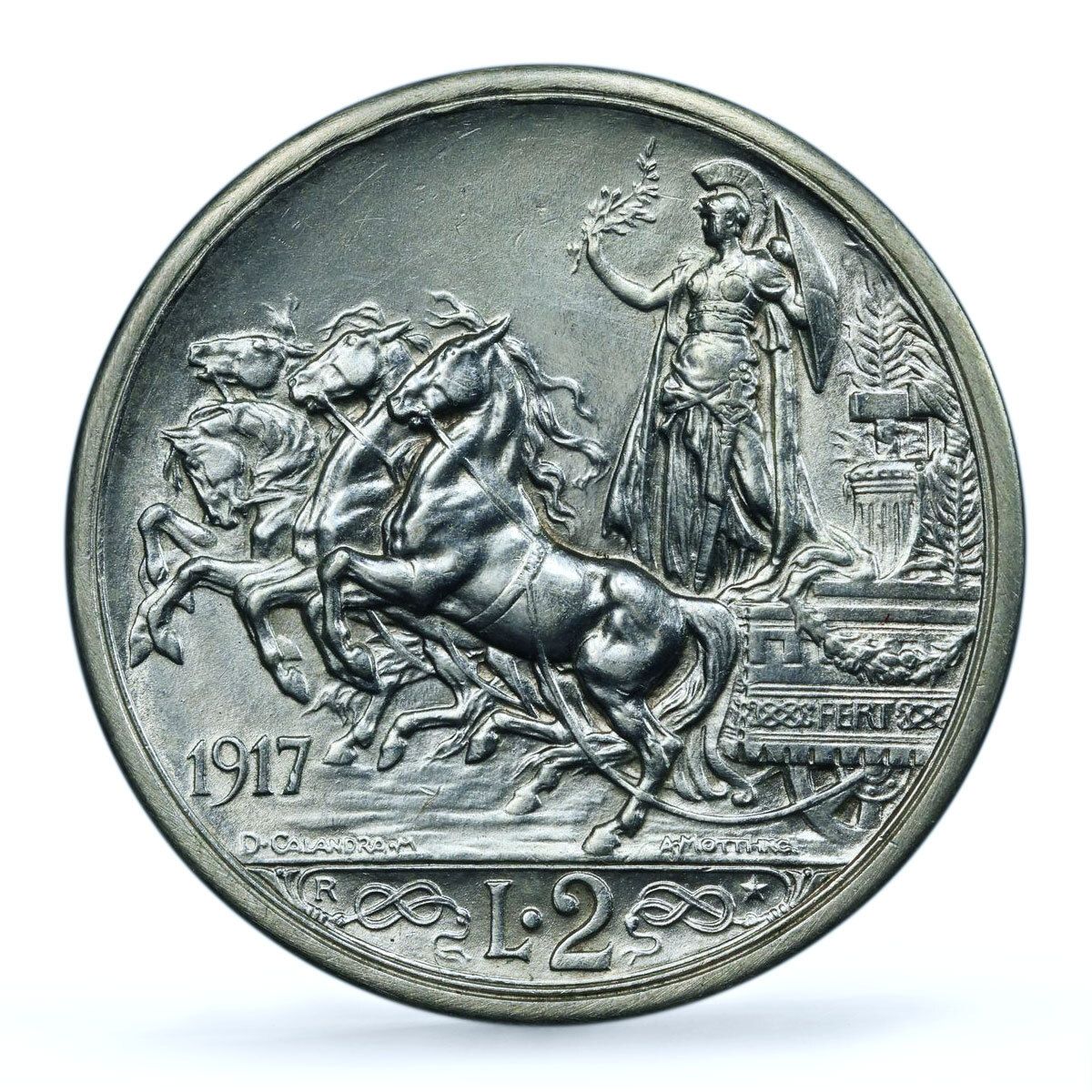 イタリア 2リラ ヴィットーリオ・エマヌエーレ3世 貨幣 KM-55 UNC PCGS