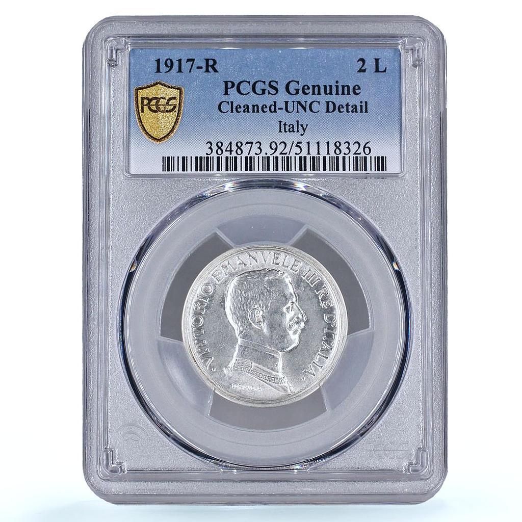 イタリア 2リラ ヴィットーリオ・エマヌエーレ3世 貨幣 KM-55 UNC PCGS