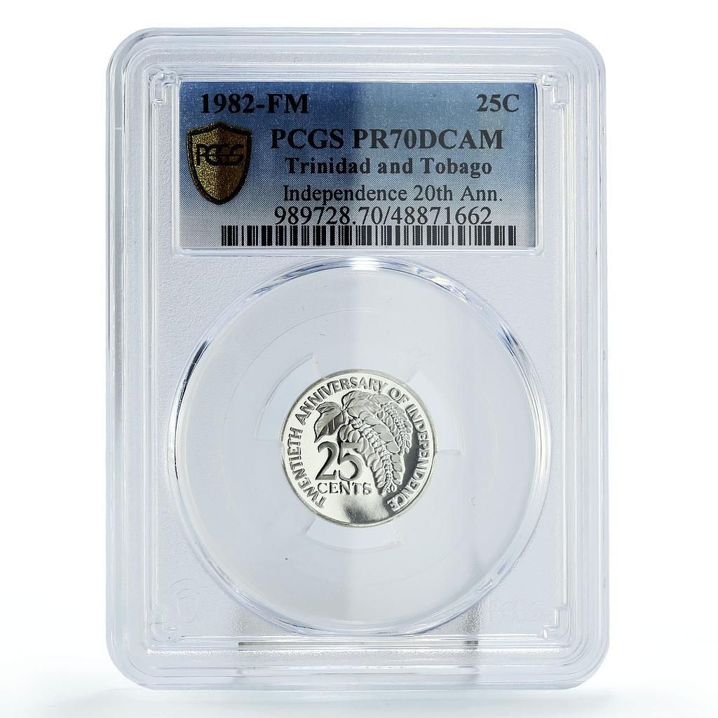 トリニダード・トバゴ 25セント 独立20周年記念 KM-45a PR70 PCGS 銀貨