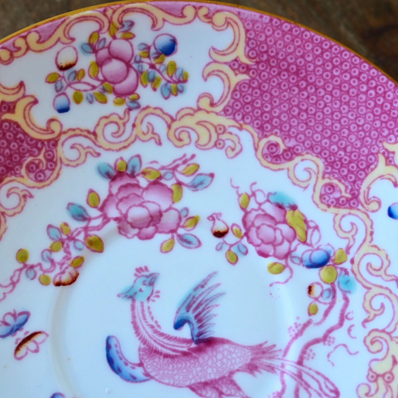 英国ミントン コカトリス ピンク ティーカップ＆ソーサー 食器 F2