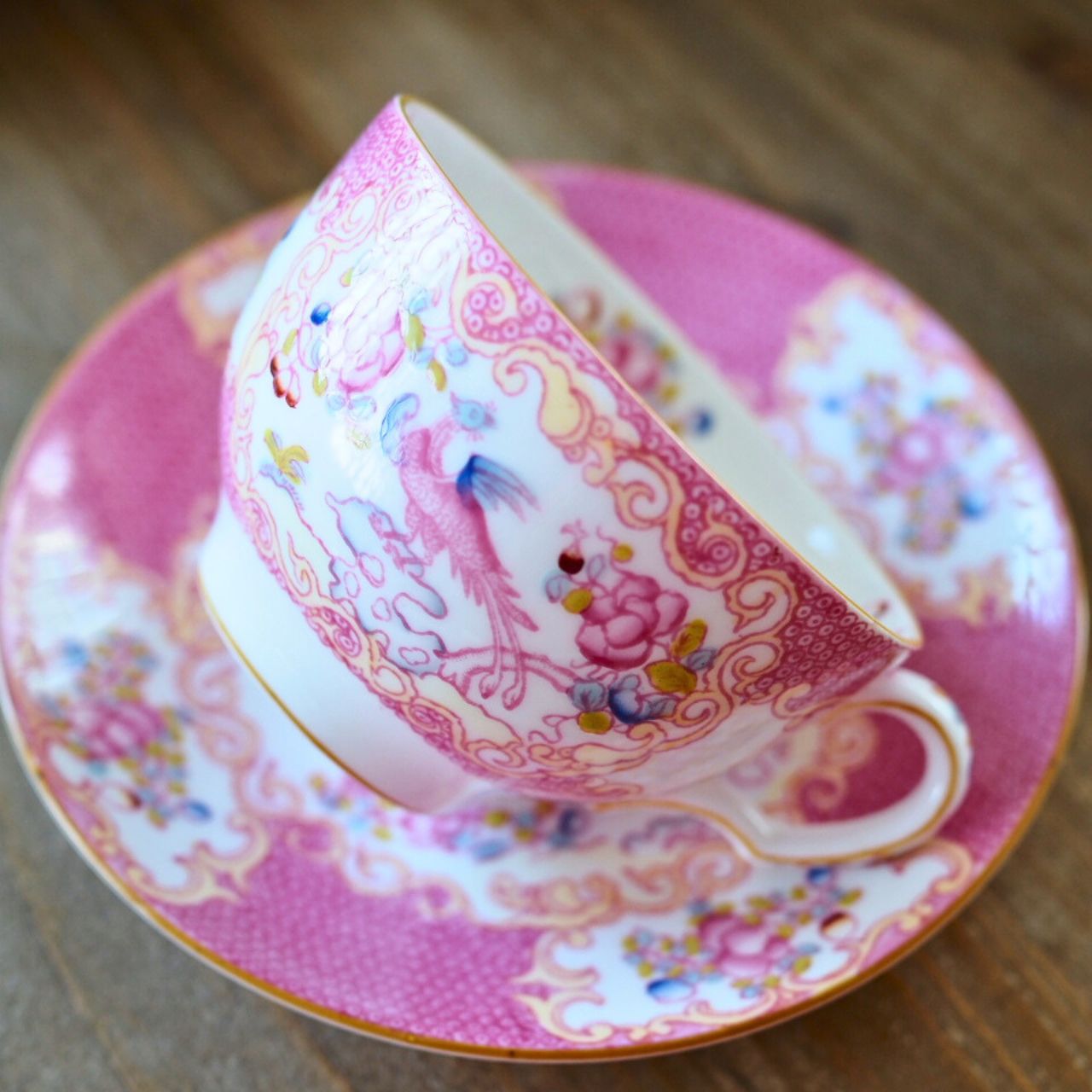 英国ミントン コカトリス ピンク ティーカップ＆ソーサー 食器 F2