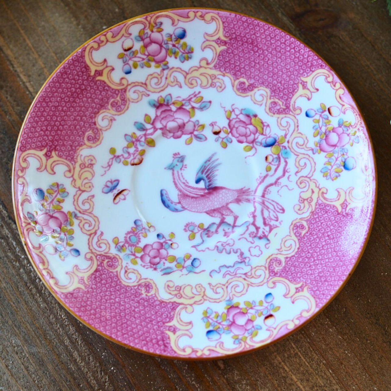 英国ミントン コカトリス ピンク ティーカップ＆ソーサー 食器 F2