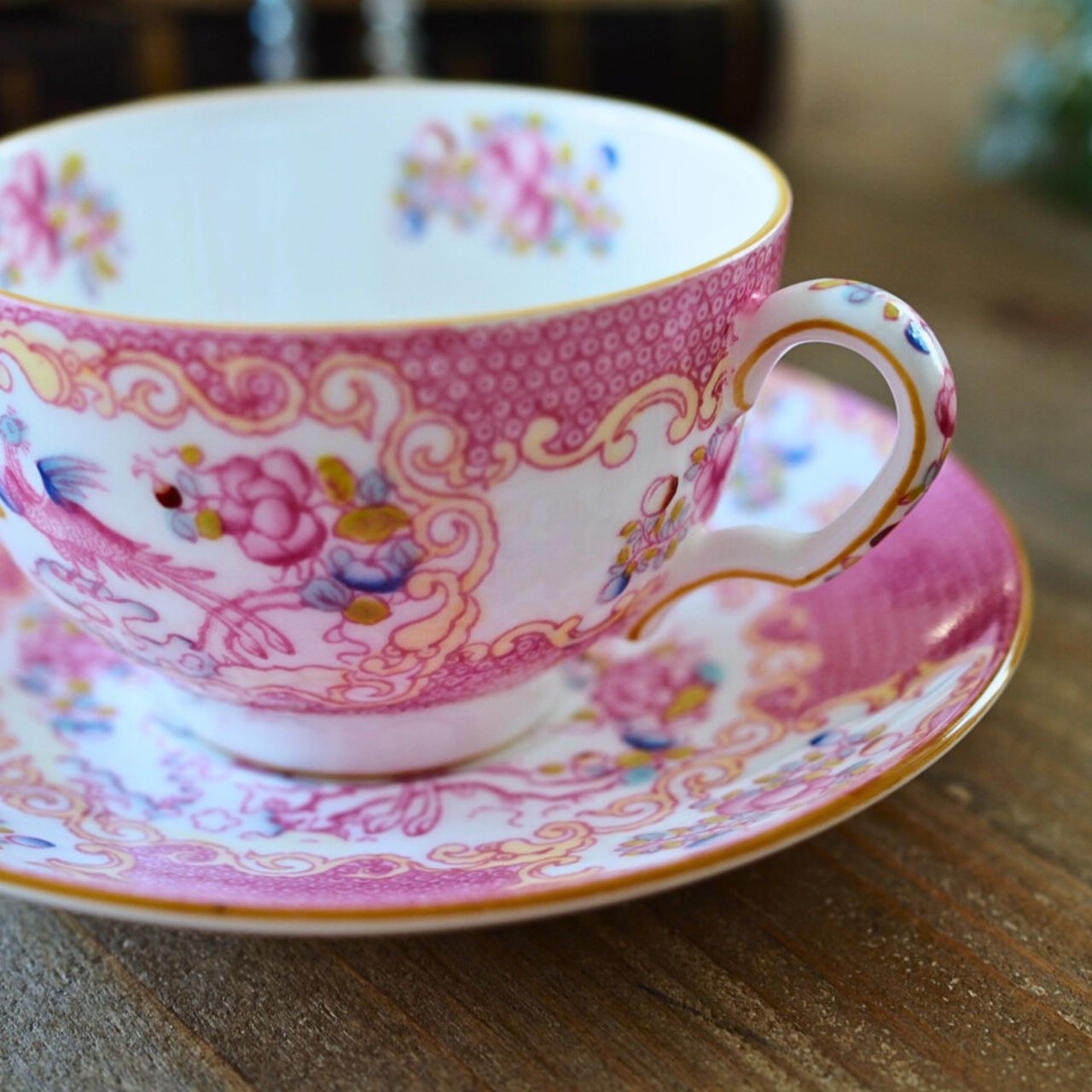 英国ミントン コカトリス ピンク ティーカップ＆ソーサー 食器 F2