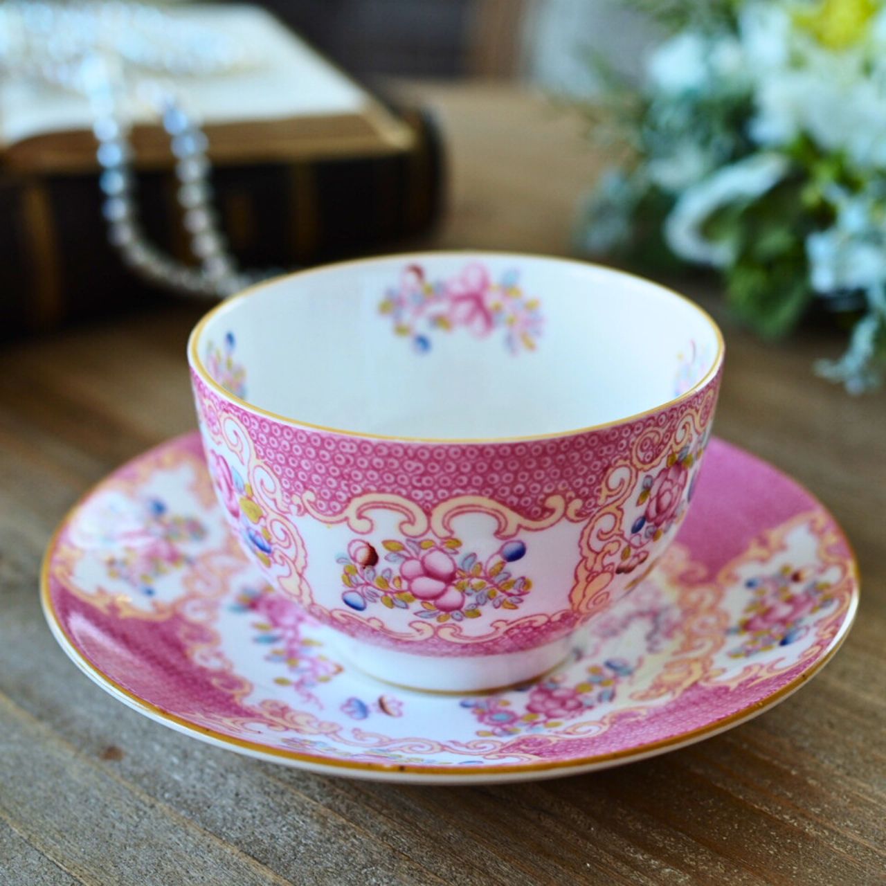 英国ミントン コカトリス ピンク ティーカップ＆ソーサー 食器 F2