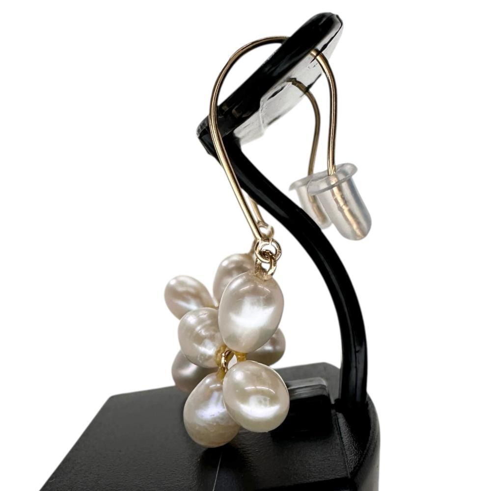 フック 淡水パール ピアス K18ゴールド 18金 1.6g レディース 【中古