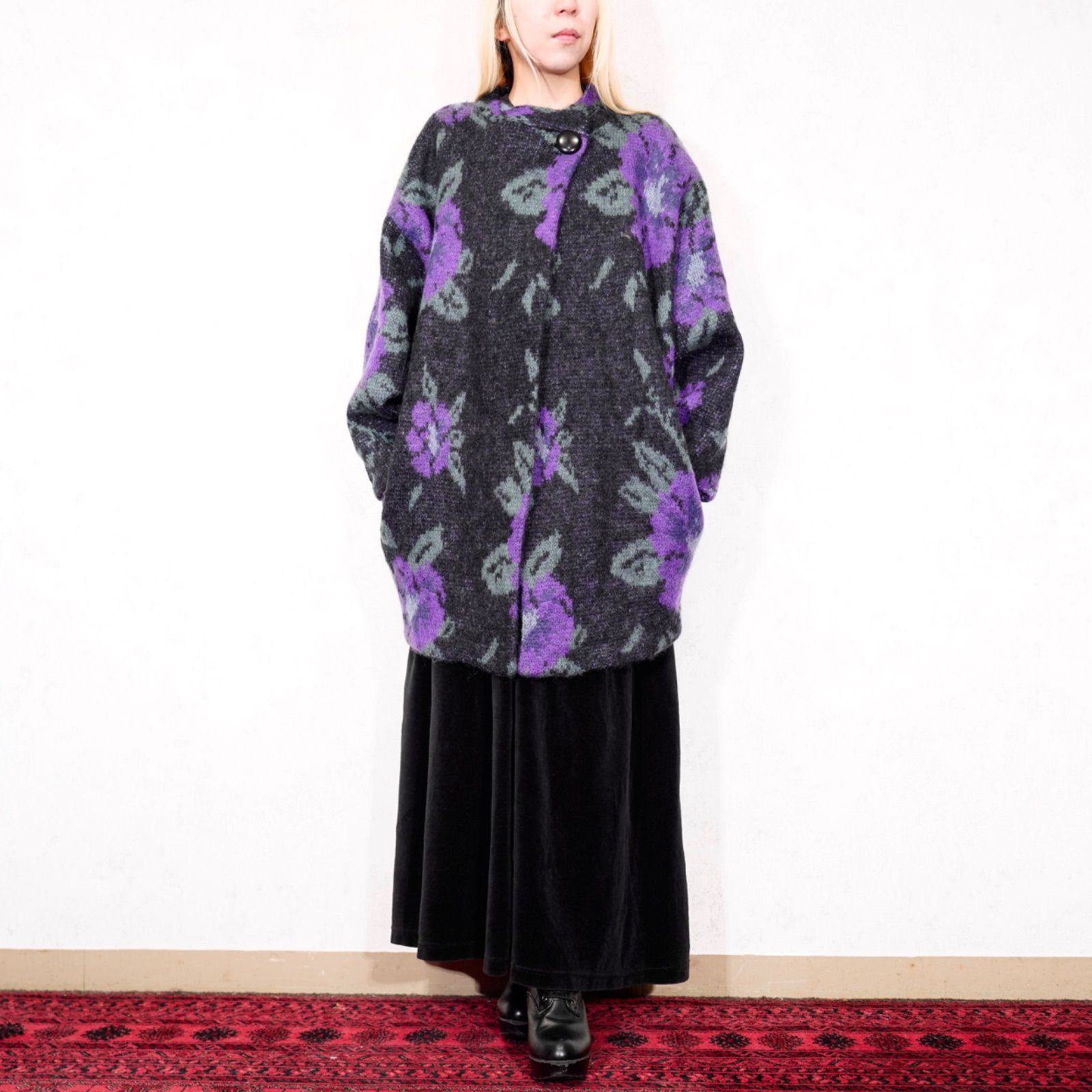 USA VINTAGE I.B.DIFFUSION FLOWER PATTERNED LONG MOHAIR DESIGN KNIT 