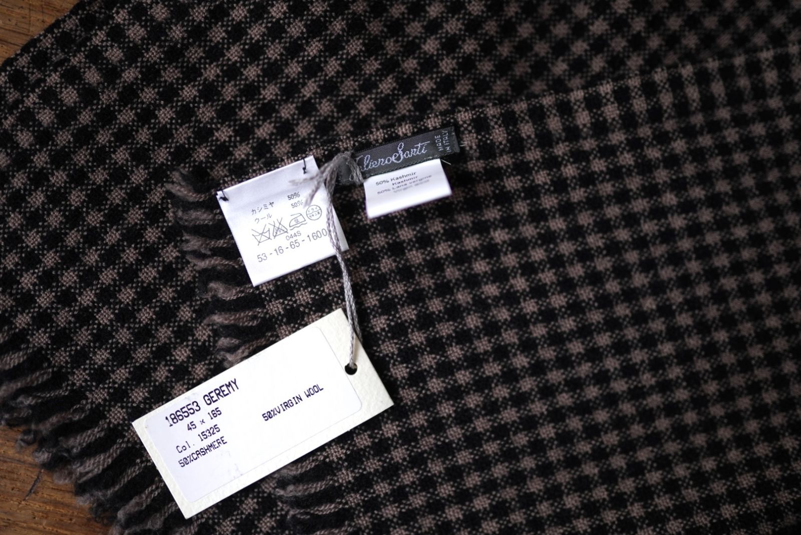 美品☆ファリエロ サルティ カシミヤ シルク 正方形 大判ストール 千鳥格子 Zanina 千鳥格子ウールカシミヤハウンドトゥースチェックストール