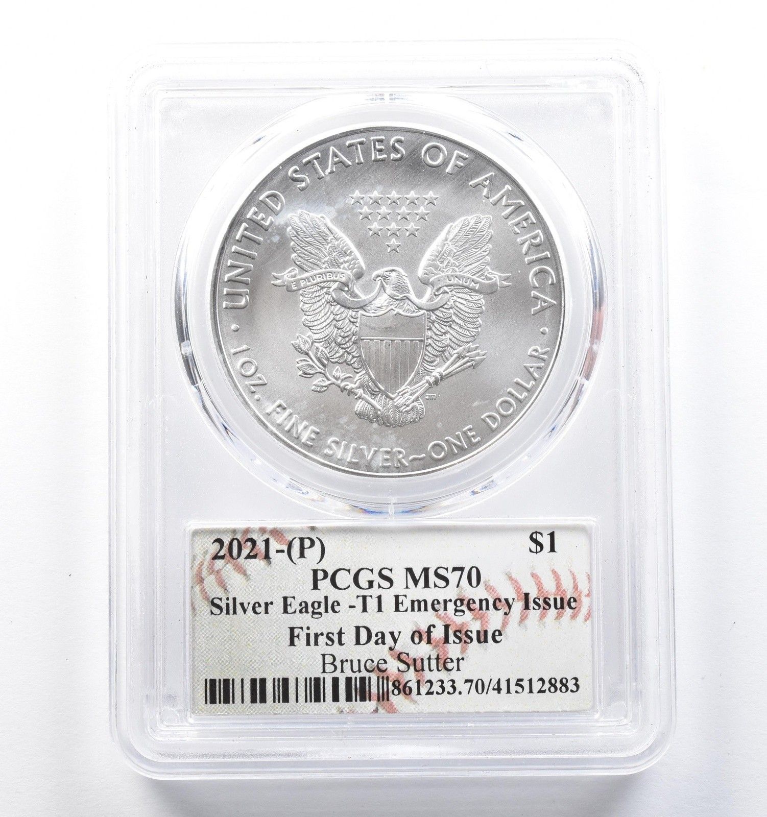 2021年 (P) アメリカン シルバー イーグル T1 サッター発行 FDOI MS70