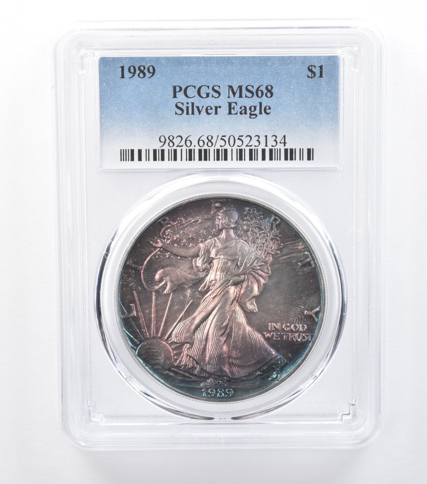 1989年 アメリカン シルバー イーグル MS68 PCGS ブルー/パープル T