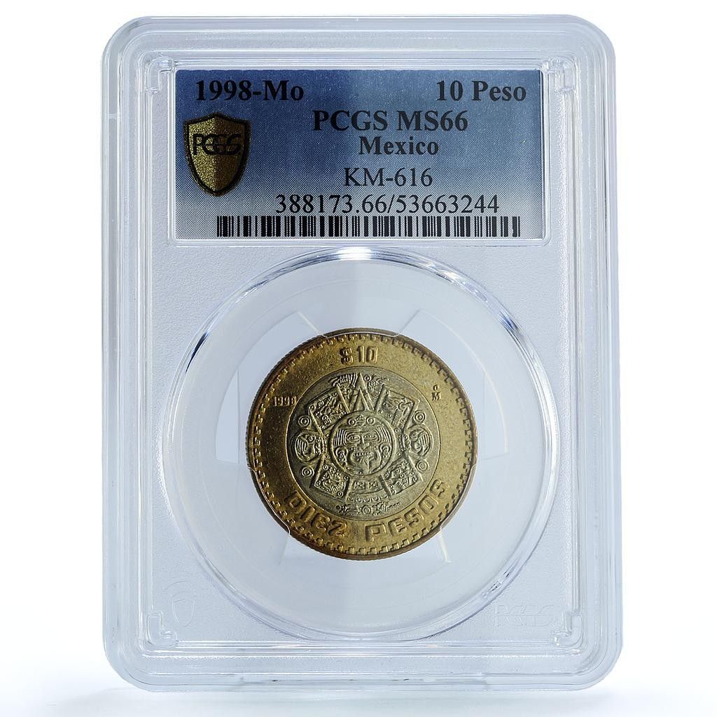 メキシコ 10ペソ アステカ Rev. KM-616 Schon-180a MS 66 PCGS