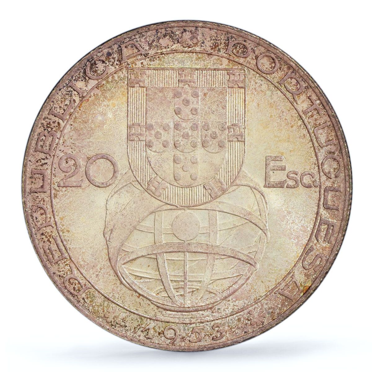 招*@様 1953年ポルトガル 20 エスクード銀貨 NGC 認定MS64 招*@様 1953