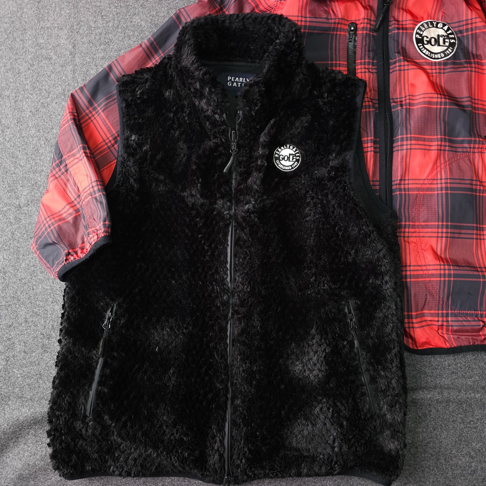 PEARLY GATES】パーリーゲイツ 3WAY チェック ボア素材ベスト ナイロン