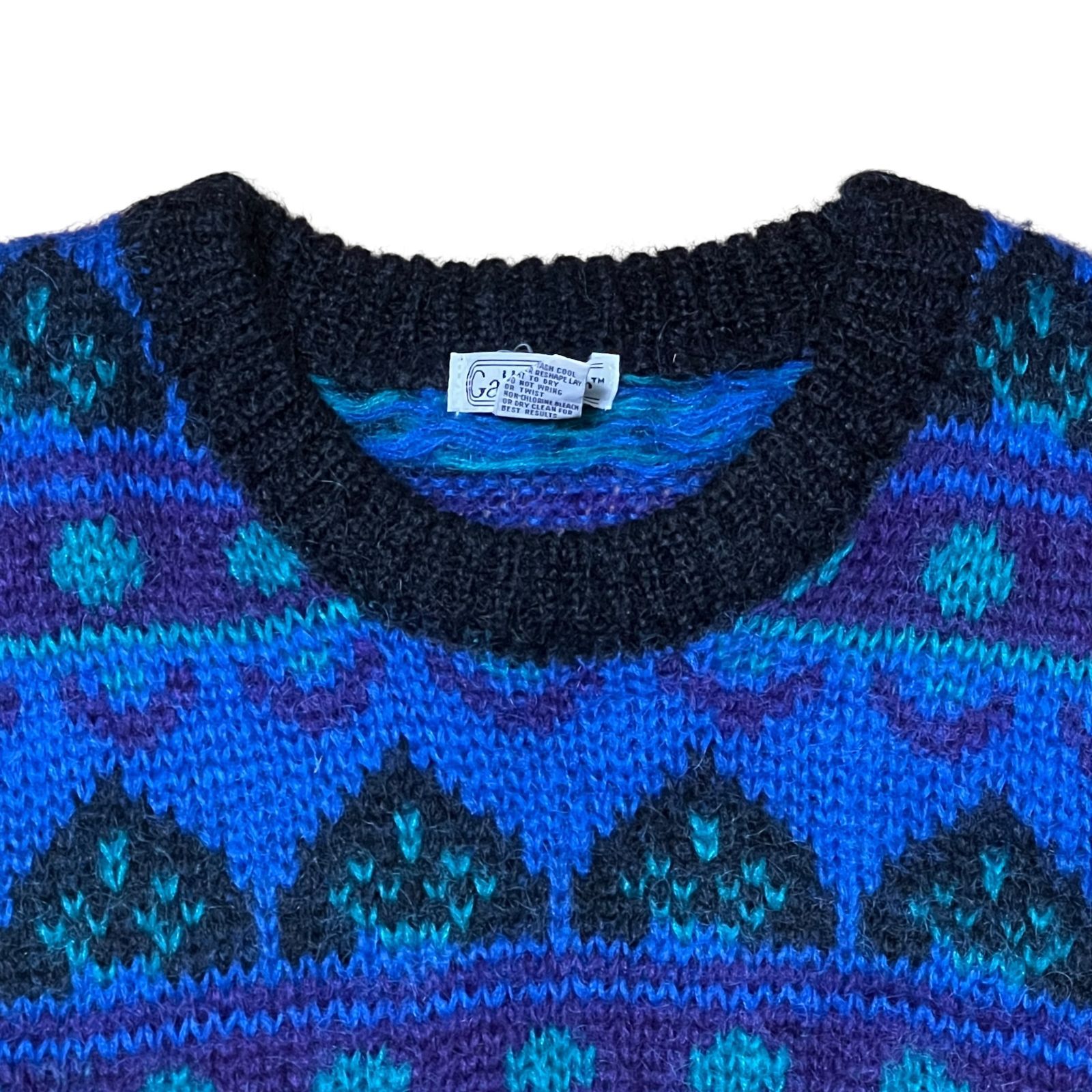 Gallagher モヘア混 ニットセーター 総柄 ブルー系 L ヴィンテージ