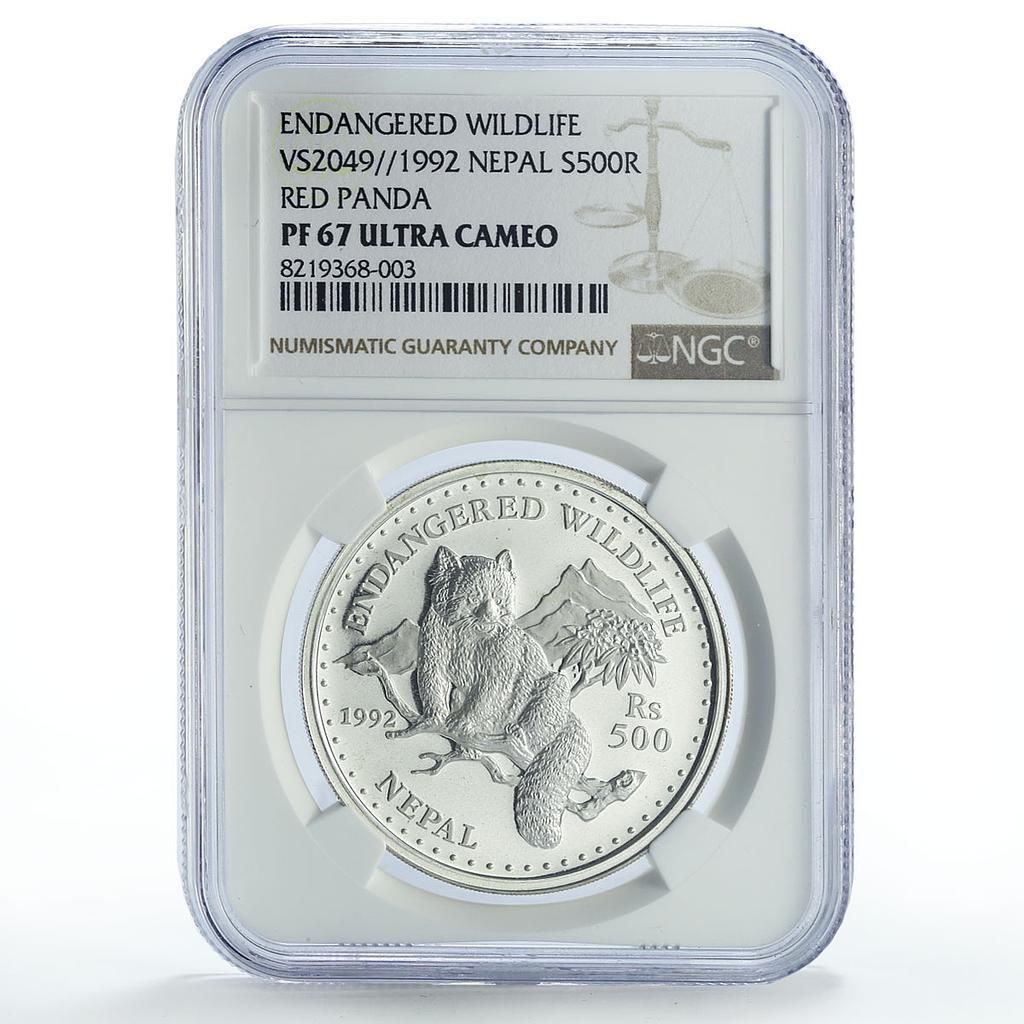 ネパール 500ルピー 保護野生動物 レッサーパンダ 動物相 PF67 NGC