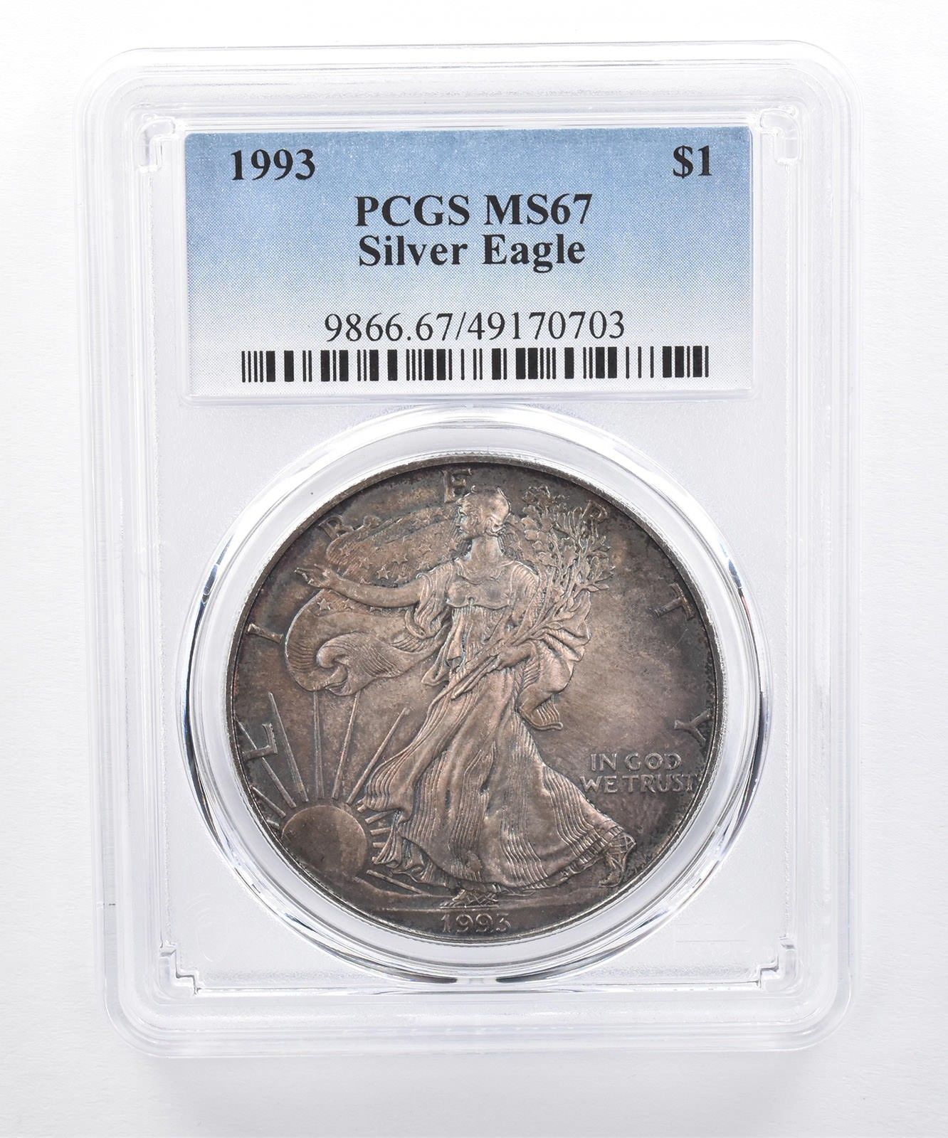 1993年 アメリカン シルバー イーグル MS67 PCGS ダークグリーン