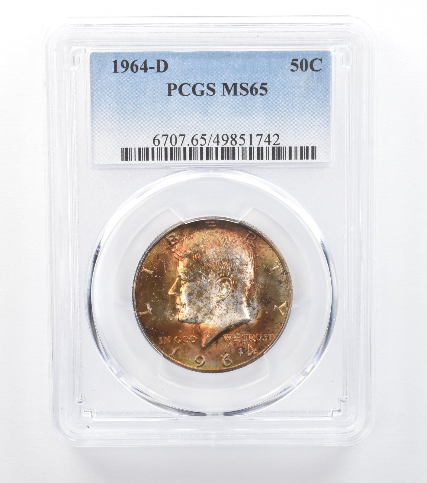 1964-D ケネディ ハーフダラー MS65 PCGS 美しいオレンジ T *7785