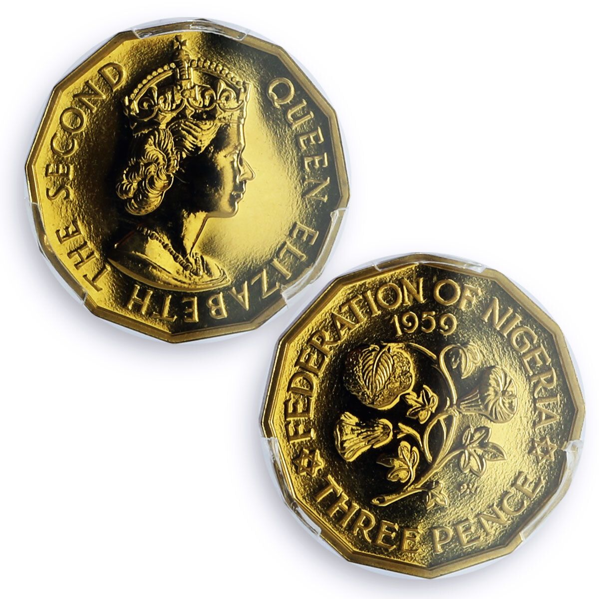 ナイジェリア 3ペンス 連邦貨幣 エリザベス女王 PR66 PCGS ブロンズ